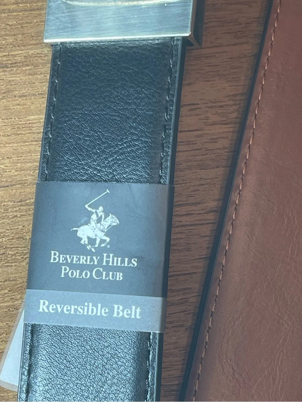 Beverly Hills Polo Club Men's Reversible Black Leather Belt with Silver Buckle